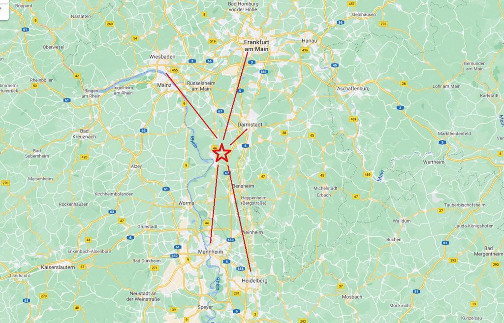 Karte Motoerevo Standort Hessen Frankfurt Mainz Wiesbaden Mannheim Heidelberg Darmstadt
